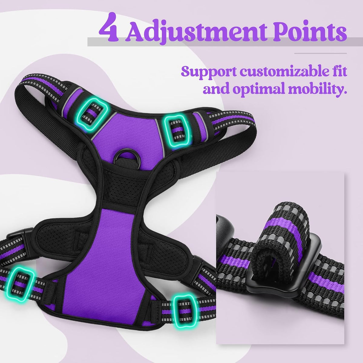 rabbitgoo Dog Harness No Pull with 2 Leash Clips, Adjustable Soft Padded, Reflective Oxford No