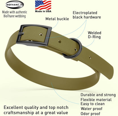 Dogline Biothane Waterproof Dog Collar Strong Coated Nylon Webbing with Black Hardware Odor- Proof