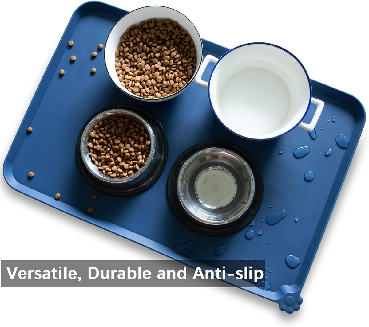 Hoki Found Large Silicone Pet Food Mat - Non Slip Dog, Cat Bowl Mat Tray - Waterproof Feeding