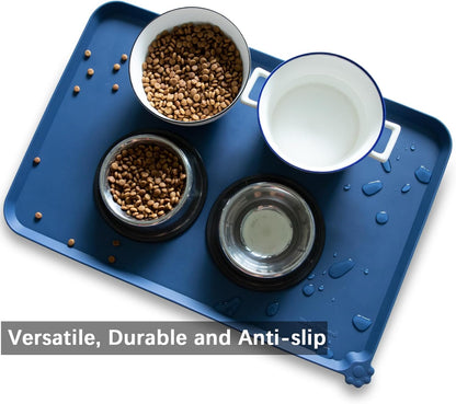 Hoki Found Large Silicone Pet Food Mat - Non Slip Dog, Cat Bowl Mat Tray - Waterproof Feeding