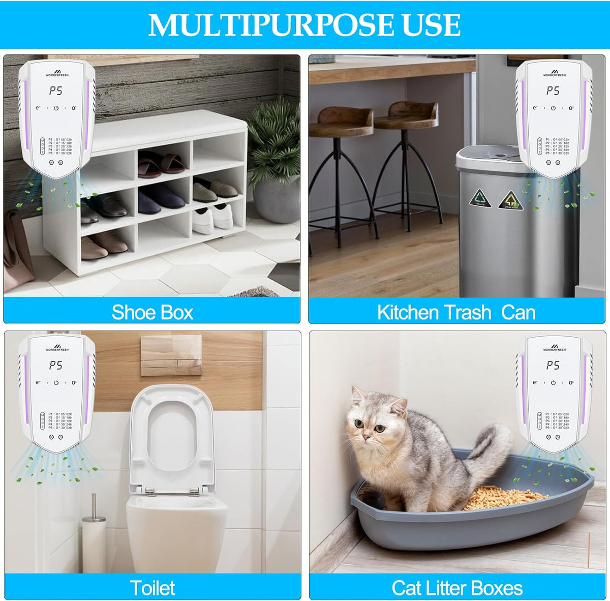 Ozone Odor Eliminator for Strong Odor 99% Cat Litter Deodorizer Dog Poof Odor Removal Air Ionizers