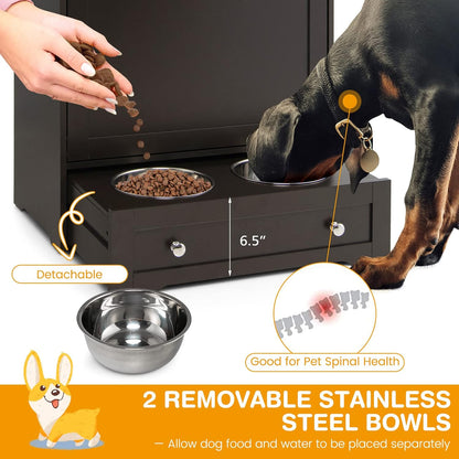 Tangkula Pet Feeder Station, Dog Food Storage Container With Double Pull Out Bowls, Food Toy
