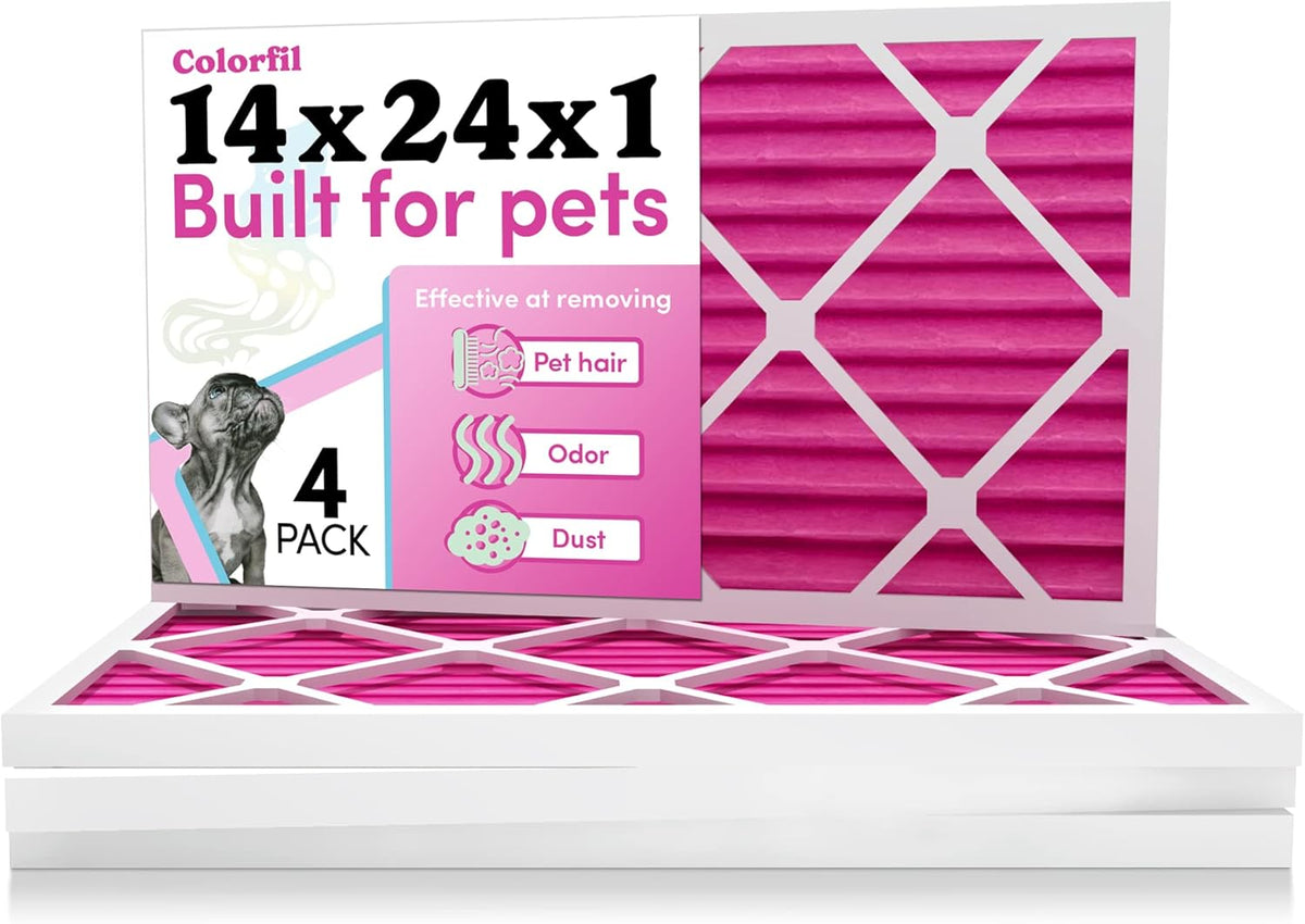 Colorfil 14x24x1 Air Filter (4-Pack) | Made in the USA | Color Changing | Remove Cat and Dog Odor |