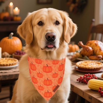PTDECOR Thanksgiving Fall Dog Bandanas, Orange White Reversible Holiday Pet Scarf, Happy