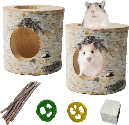 Wooden Hamster Tunnels,Natural Birch Wood Hamster Tree Hole Tube Hamster Chew Toy Small Animal