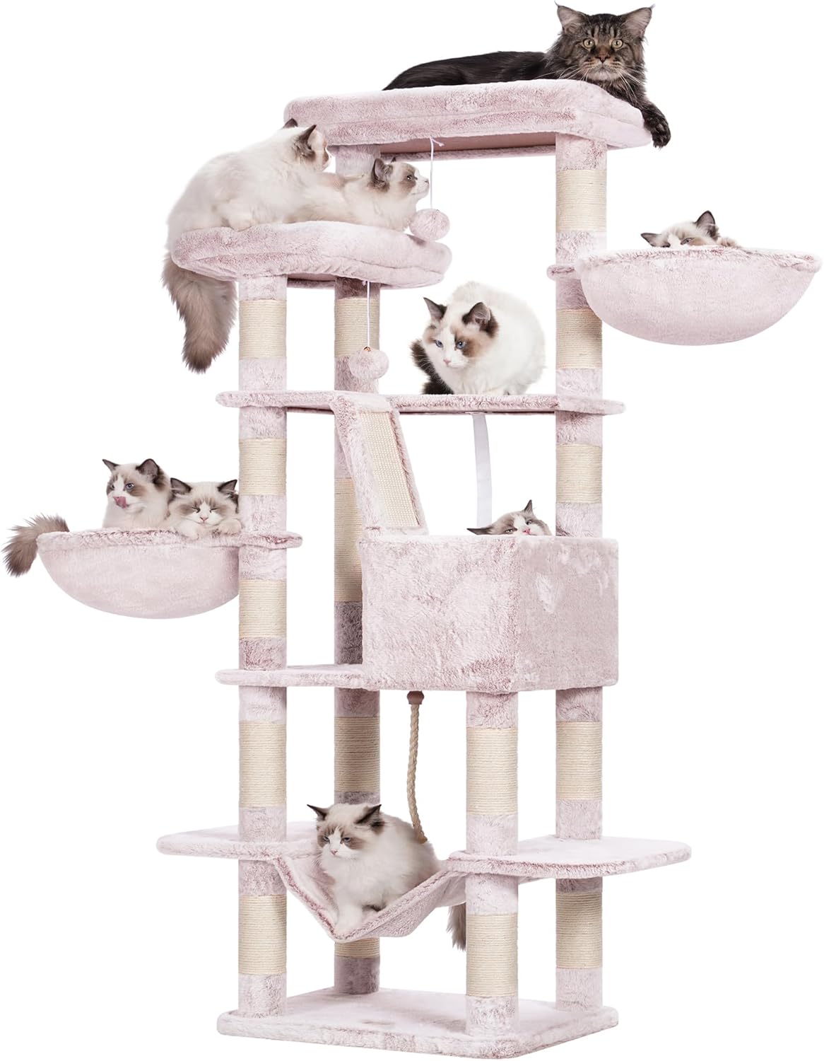 Heybly Cat Tree, 68 inch Multi-Level Cat Tower for Indoor Cats, 2 Widened Plush Perches Cat Condo