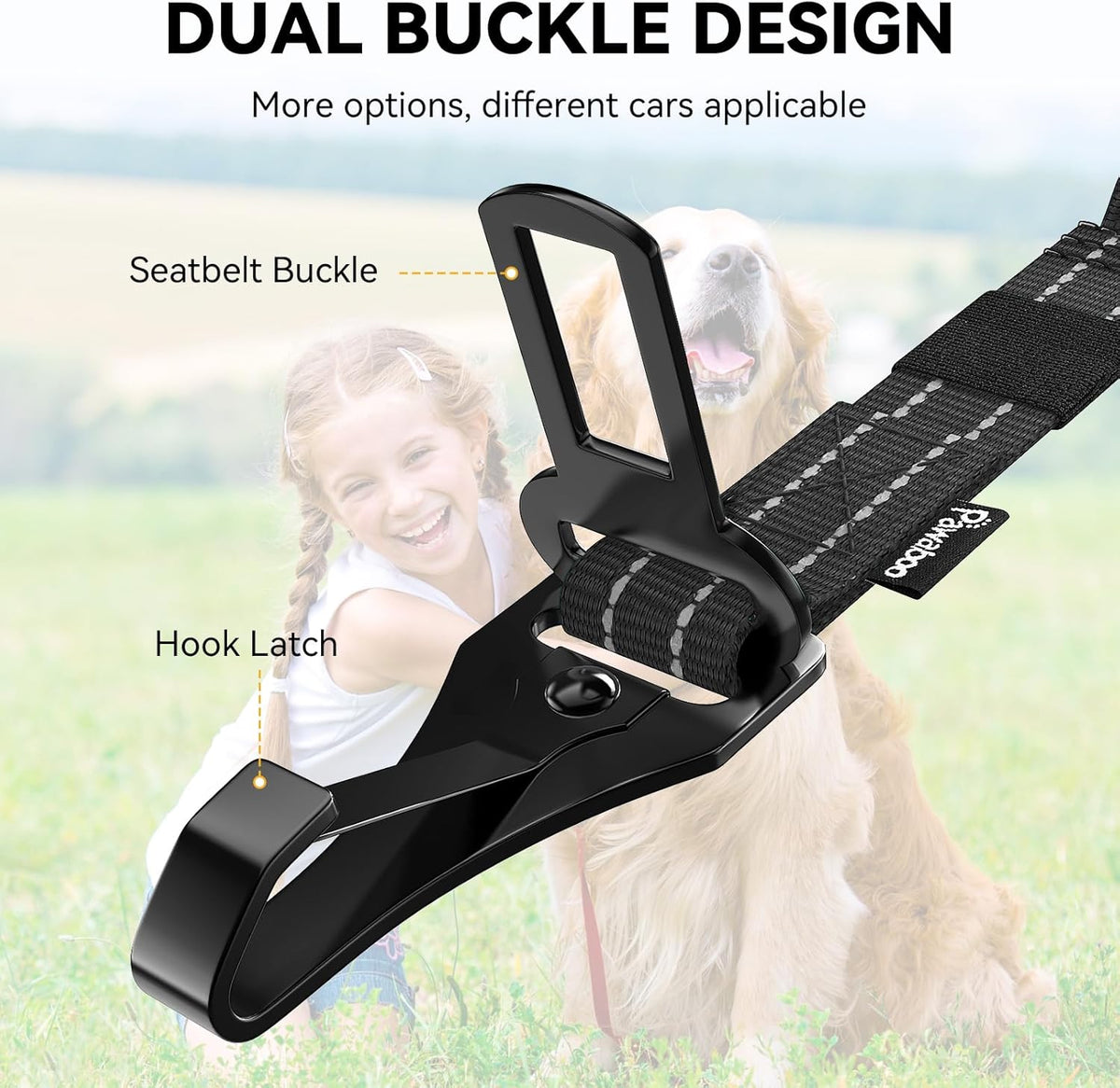 Pawaboo 2Pack Dog Seatbelt for Car, 3-in-1 Dog Car Seat Belt Bungee,Shockproof Dogs Tether for Car