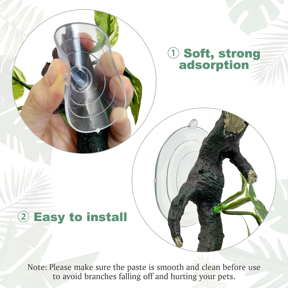 Fhiny Snake Climbing Branch, 2 PCS Resin Reptile Branches for Climbing with Suction Cups Frog