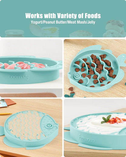 Coomazy 2-in-1 Silicone Slow Feeder Dog Cat Bowls, Lick Mat Interactive Puzzle Toy for Pets Dry/Wet