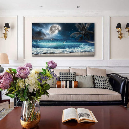 Yxbhhym large Moon Ocean Wall Art Seascape Sea Wall Pictures Canvas Beach Prints Poster Scenery