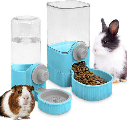 Fhiny Rabbit Food & Water Dispenser, Large Capacity Gravity Guinea Pig Feeder and Waterer Set for