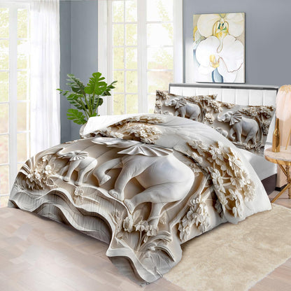 Elephant Comforter Set Queen Adult, White Animal Bedding Set Queen for Man, Cute Animal Comforter