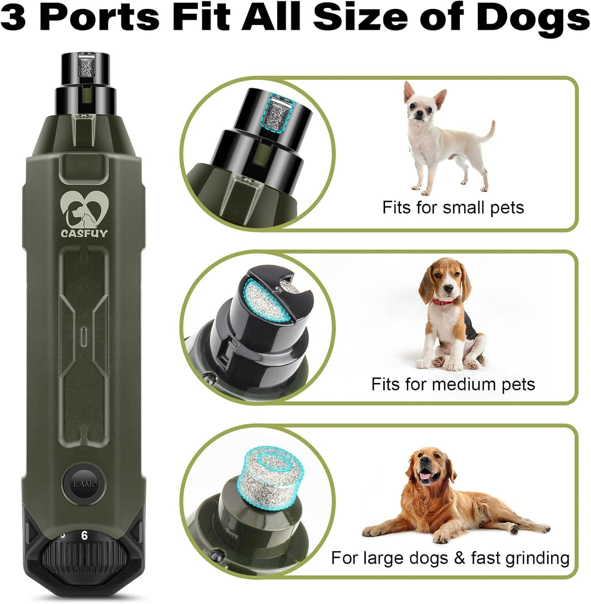 Casfuy 6-Speed Dog Nail Grinder - Newest Enhanced Pet Nail Grinder Super Quiet Rechargeable
