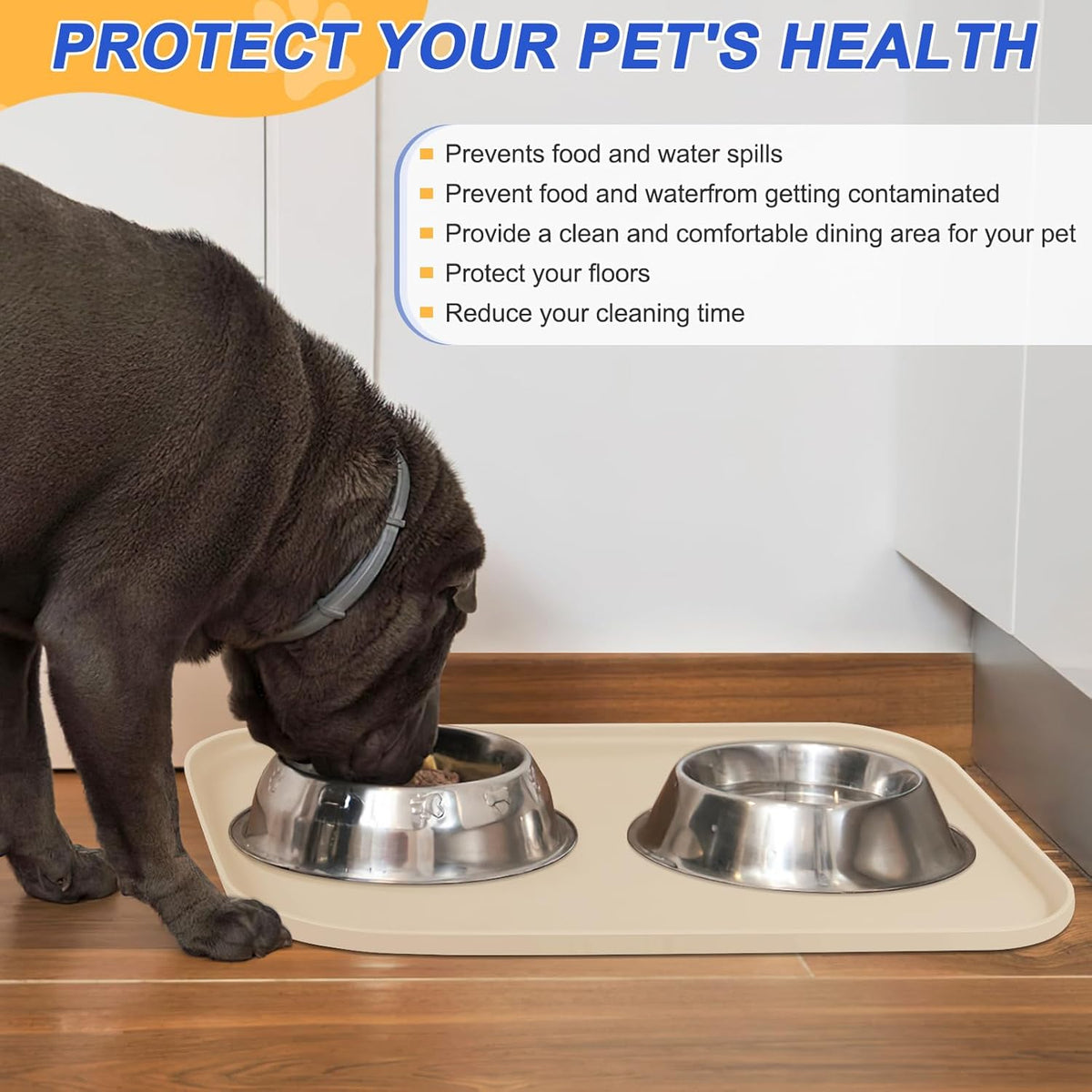 Silicone Pet Feeding Mat with Raised Edge for Food and Water, Dog Bowl Mats, Cat Bowls Placemat