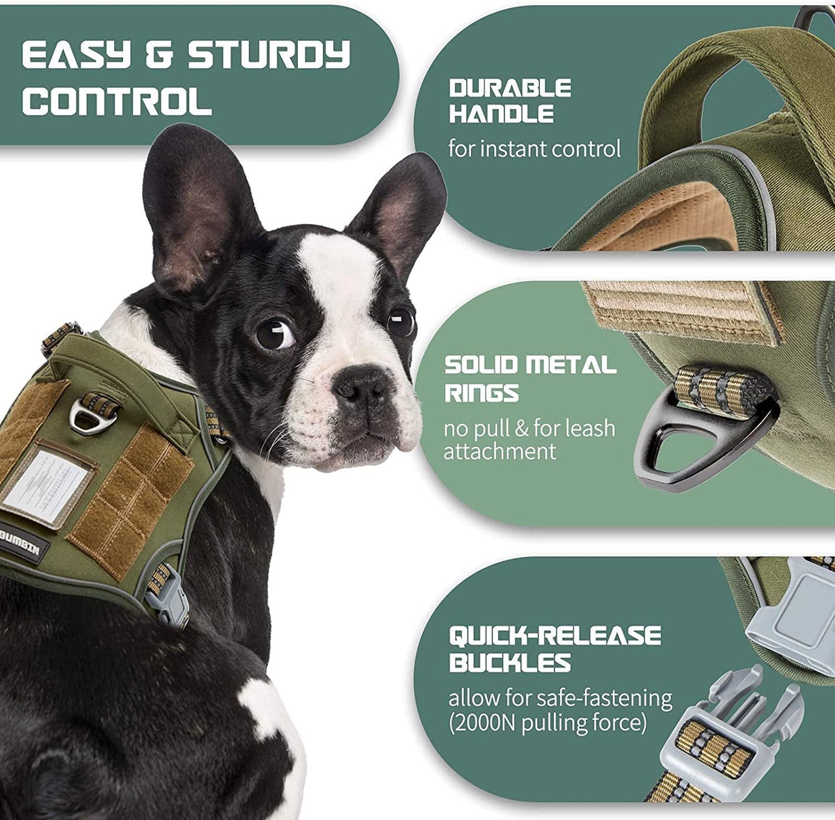 BUMBIN Tactical Dog Harness for Small Dogs No Pull, Famous TIK Tok No Pull Puppy Harness, Fit Smart