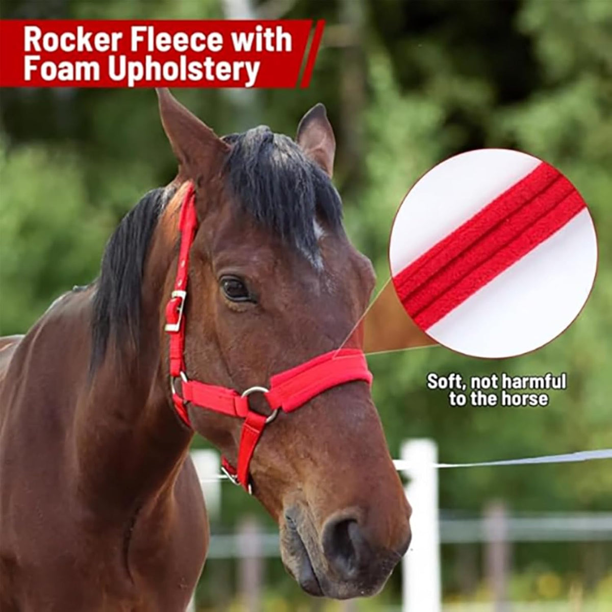 Horse Halter with Wool Lining, Adjustable Halter for Horses Satin Hardware to Prevent Friction