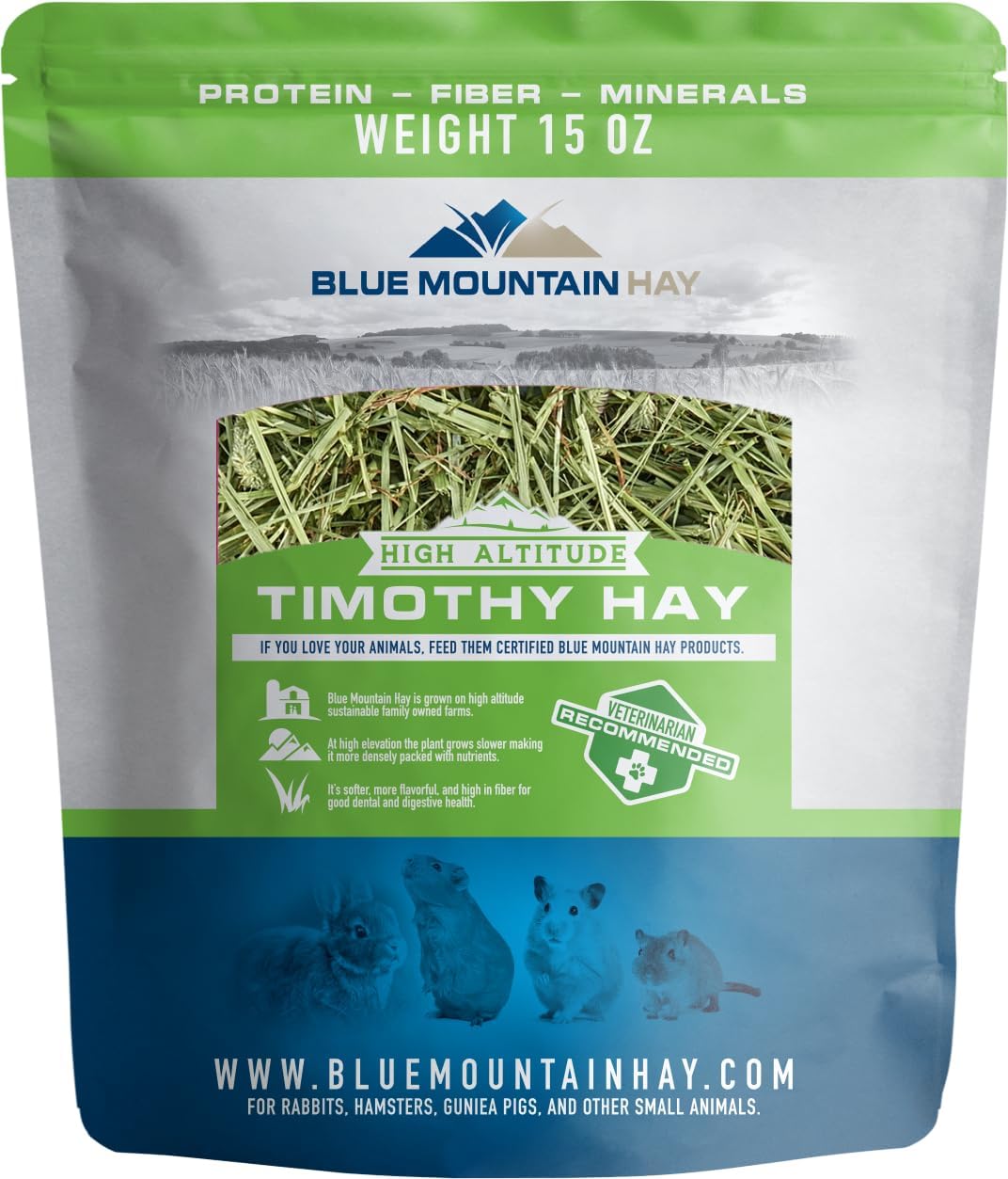 Blue Mountain Hay | Fresh Timothy Hay (15 Ounce) | Great for All Ages | High-Altitude Hay Pet Food