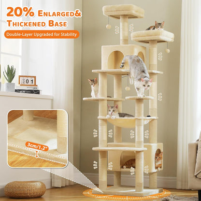 PAWZ Road Heavy Duty Cat Tree for Large Cats, 81 Inches Tall Cat Tower with 2 Perches, 2 Condos and