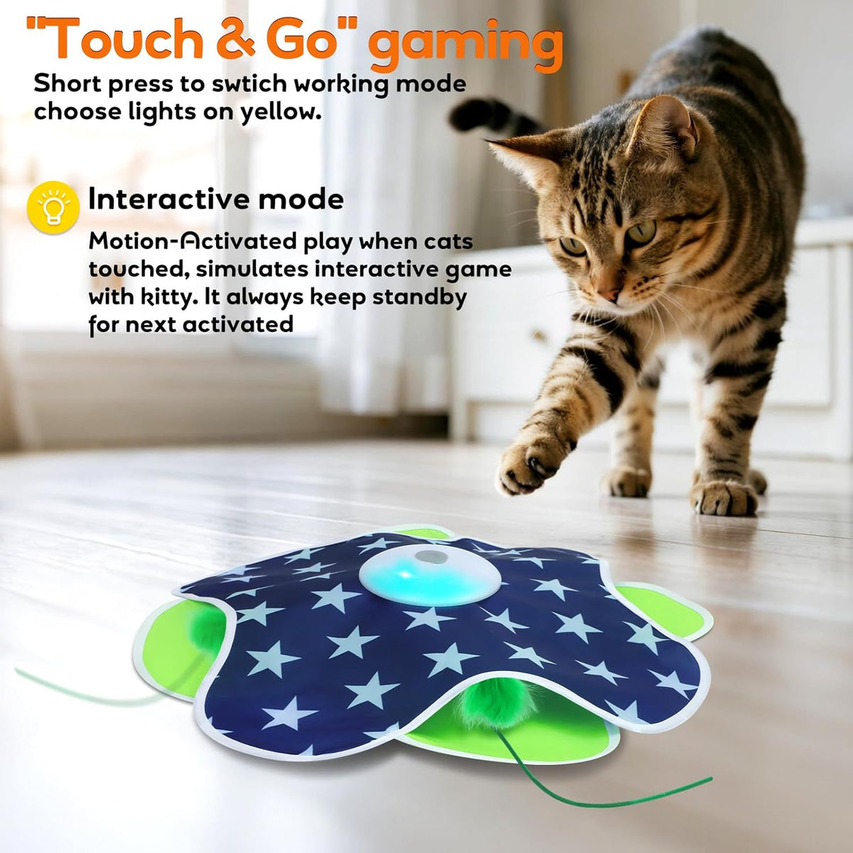 Interactive Cat Toys Auto Moving Feather Concealed in Mat,Motion Activated Cat Toys with Mouse