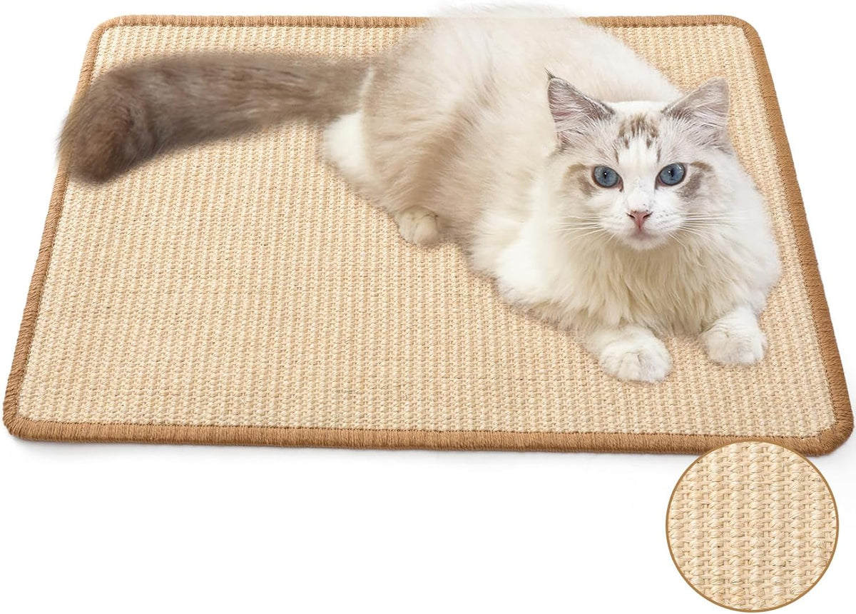 FUKUMARU Cat Scratcher Mat, 23.6 X 15.7 Inch Natural Sisal Cat Scratch Mats, Horizontal Cat Floor