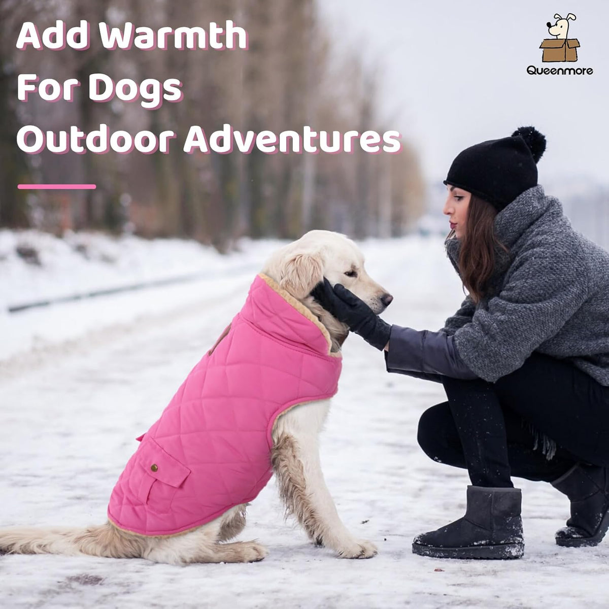 Queenmore Dog Winter Coat - Fleece Jacket, Waterproof Cold Weather Dog Clothes, Thick Warm Cotton