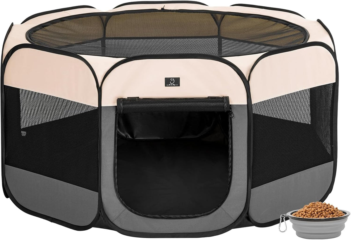 A4Pet Dog Playpen Indoor, 49” Portable Playpen with Bowl, Suitable for Puppies, Kittens, and Small