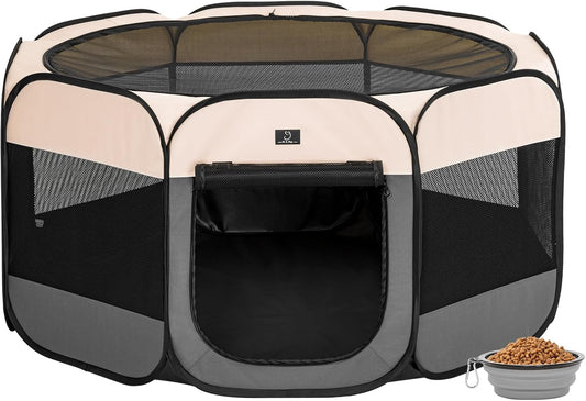 A4Pet Dog Playpen Indoor, 49” Portable Playpen with Bowl, Suitable for Puppies, Kittens, and Small