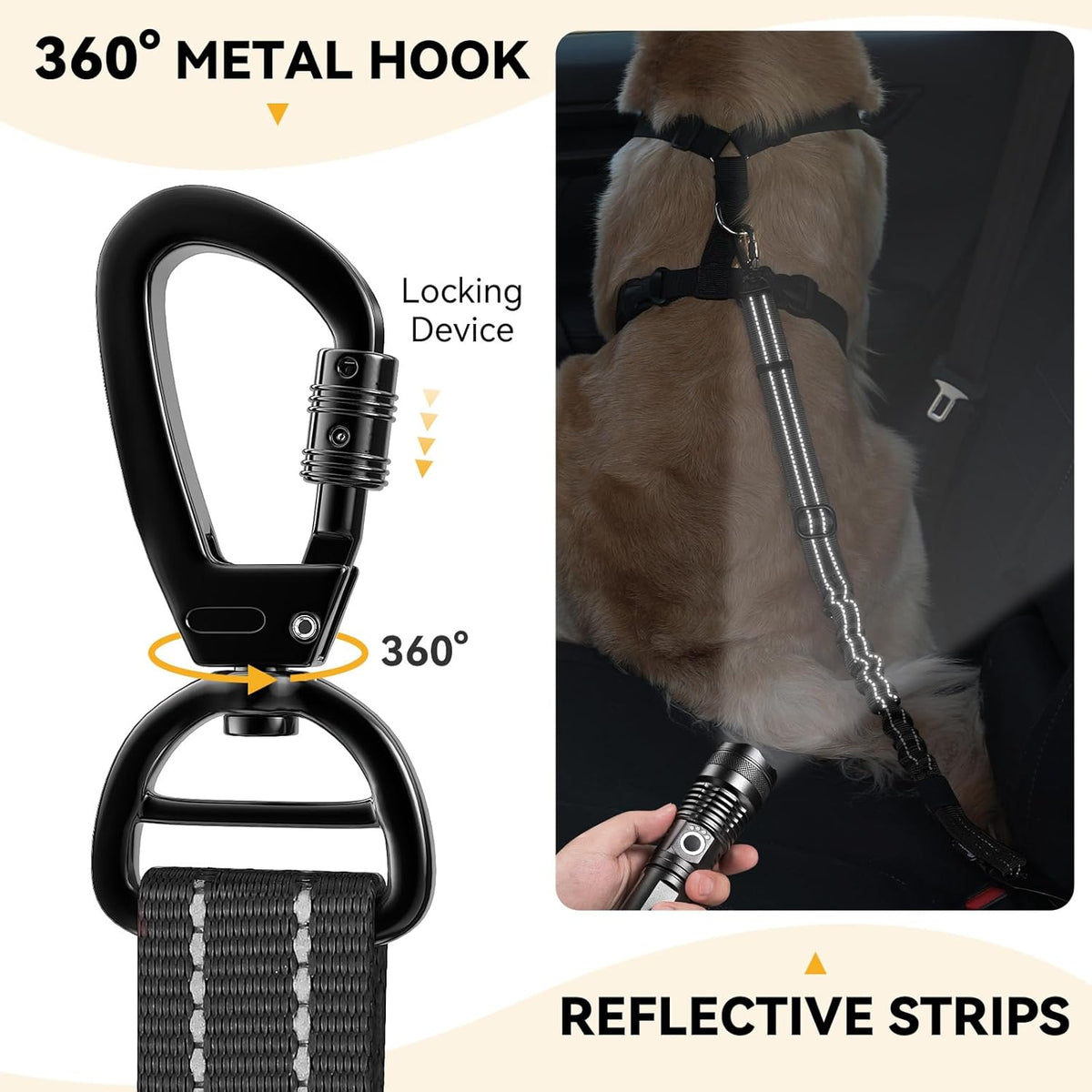 Pawaboo 2Pack Dog Seatbelt for Car, 3-in-1 Dog Car Seat Belt Bungee,Shockproof Dogs Tether for Car