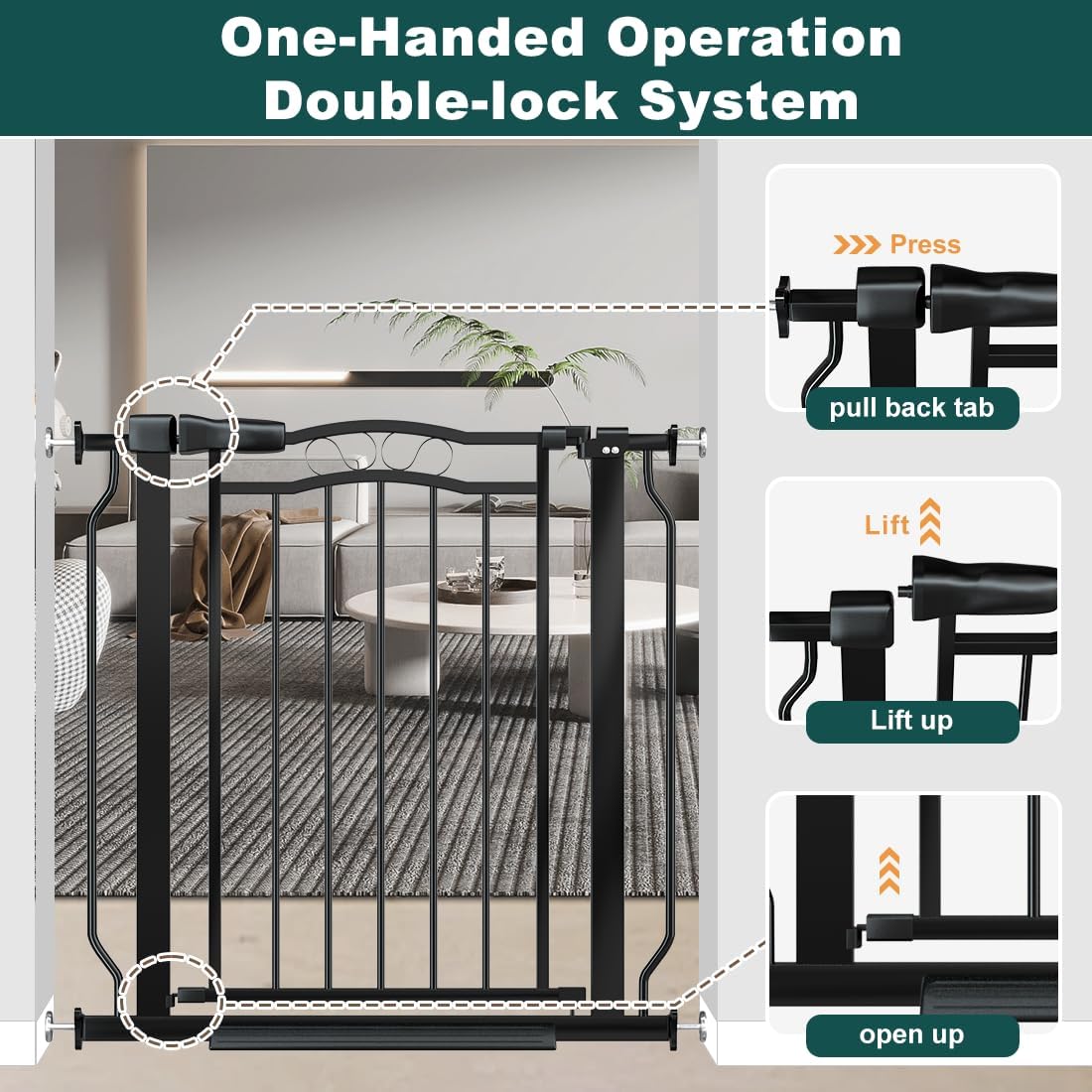 62.5"-71.6" Extra Wide Baby Gate for Doorways No Drill, Pressure Mounted Dog Gate Indoor, Walk Thru