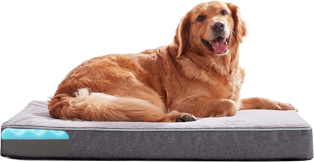 Orthopedic Memory Foam Dog Bed, Cooling Dog Beds Waterproof Pet Bed for Crate with Removable