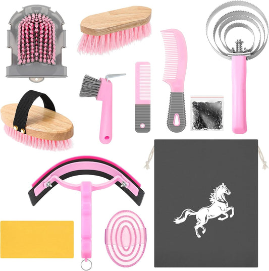 Abbylike 12 Pieces Horse Grooming Kit Racing Festival Tack Room Supplies Horse Brush Sets Equine