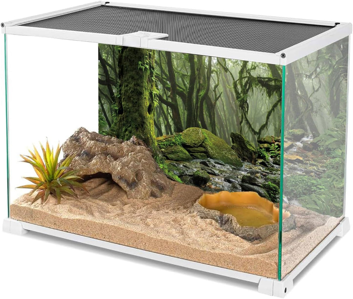 AWERT Foggy Forest Terrarium Background Stream Green Huge Tree Reptile Habitat Background Tropical