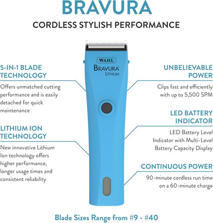 WAHL Professional Animal Bravura Lithium Ion Clipper - Pet, Dog, Cat, and Horse Corded/Cordless