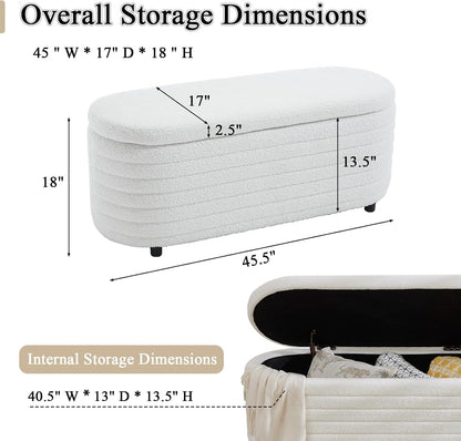Storage Teddy Ottoman Bench Upholstered Fabric Storage Bench End of Bed Stool with Safety Hinge for