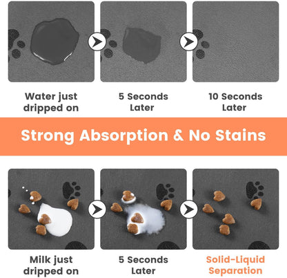 Pet Feeding Mat-Absorbent Pet Placemat for Food and Water Bowl, with Waterproof Rubber Backing