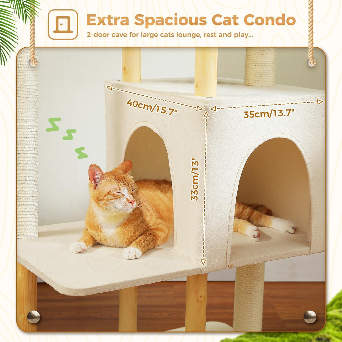 PAWZ Road Large Cat Tree, 53 Inches Modern Wooden Cat Tower for Indoor Large Cats, Multi-Level Cat