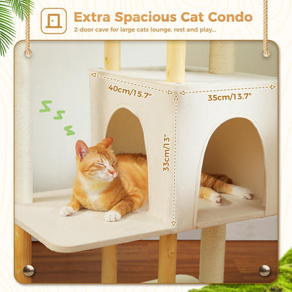 PAWZ Road Large Cat Tree, 53 Inches Modern Wooden Cat Tower for Indoor Large Cats, Multi-Level Cat