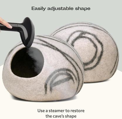 MEOWFIA Cat Cave – Premium Felt Cat Bed for Indoor Cats, Handmade 100% Merino Wool (Light Grey