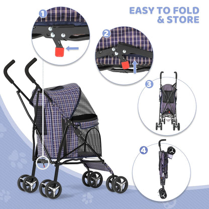 Magshion Compact Pet Stroller for Small-Medium Dogs/Cats up to 22lbs, 4-Wheel Lightweight Umbrella