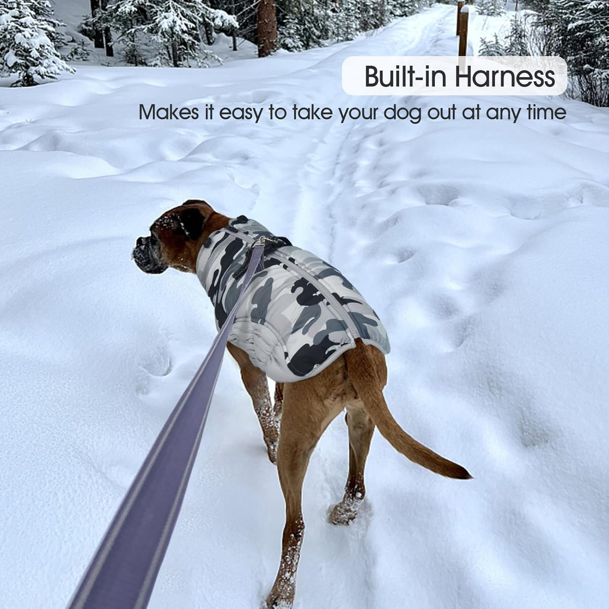 FUAMEY Dog Coat for Large Dogs,Waterproof Dog Winter Jacket with Harness Built in Puppy Cold