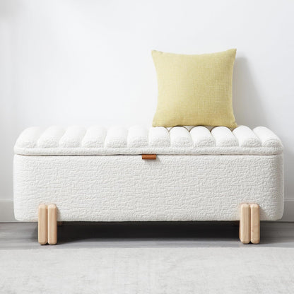 Kmax 45" Storage Bench Faux Fur Entryway Bench Upholstered Ottoman Bench with Wavy Top & Safty