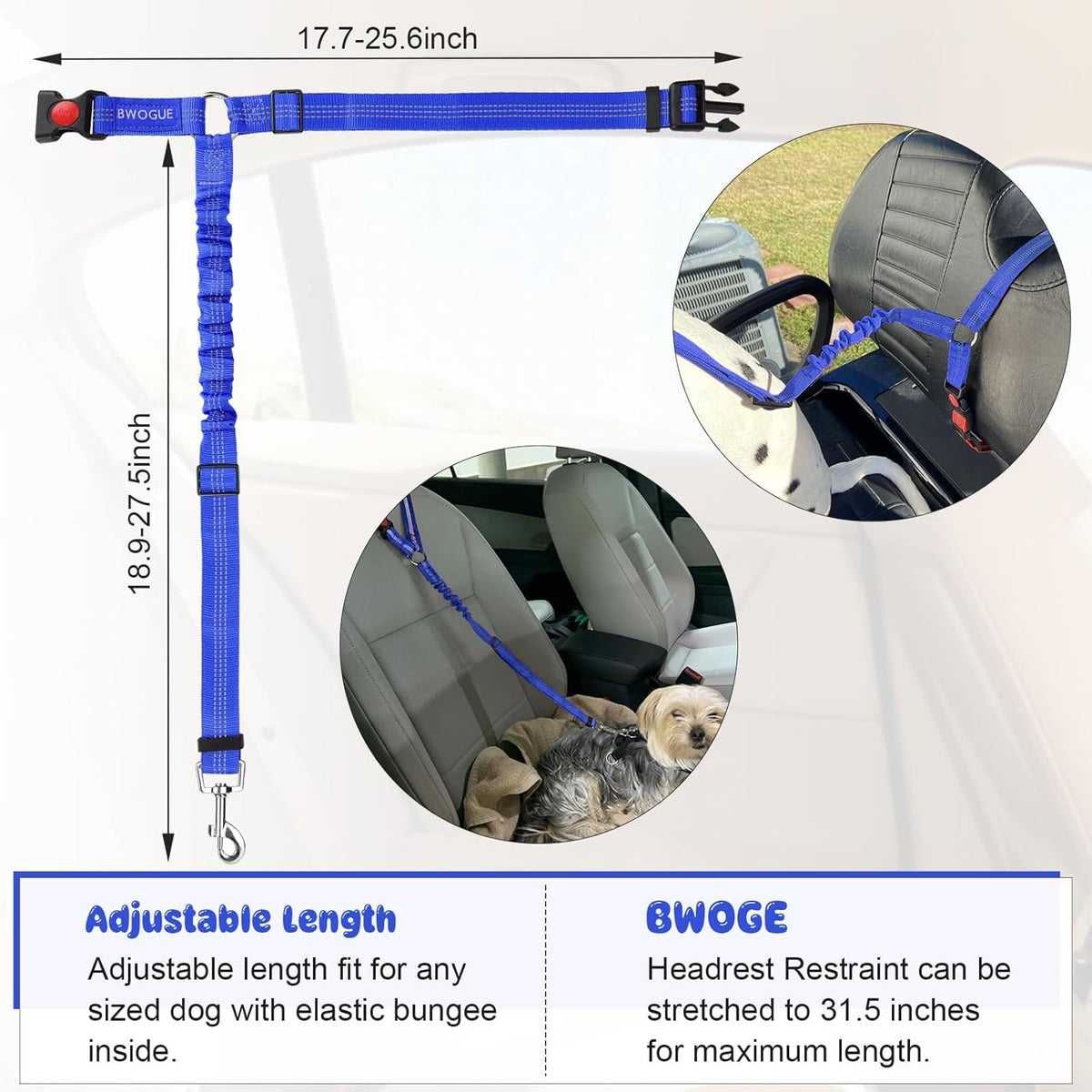BWOGUE Pet Dog Cat Seat Belts, Car Headrest Restraint Adjustable Safety Leads Vehicle Seatbelt