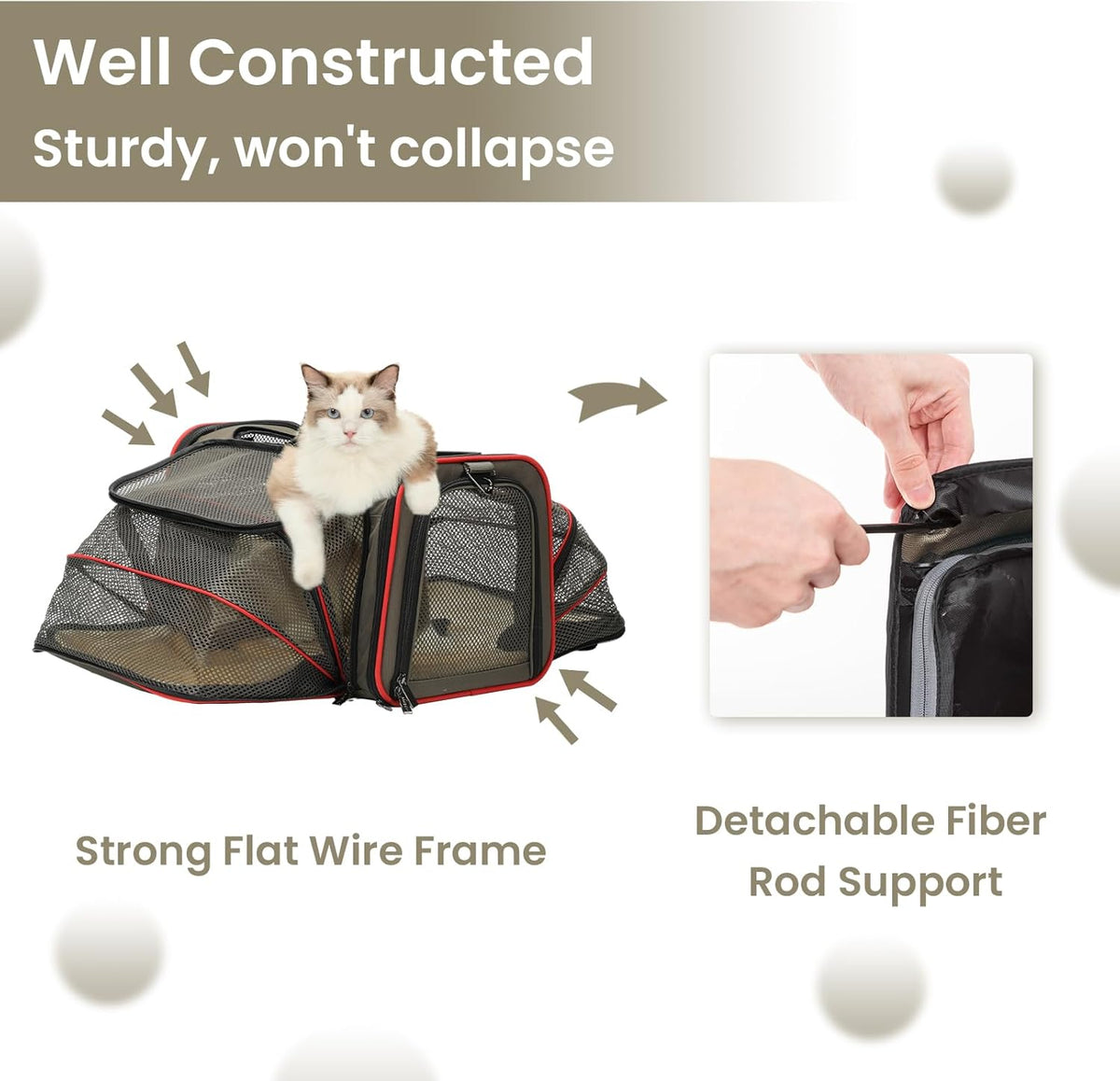 Petsfit Expandable Cat Dog Carrier for 2 Cats, 19" Lx 12" Wx 12" H Soft-Sided Portable Pet Carrier