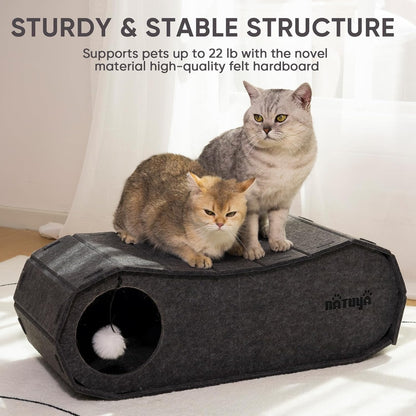 NATUYA Cat Bed Cave for Indoor Cats, Large Cat Lounge Cave Bed with Toy Ball, Enclosed Scratch