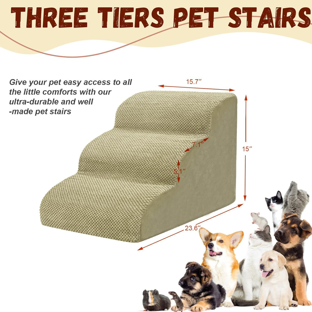 Dog Stairs for Small Dogs - High Density Foam Pet Steps, Extra Wide Dog Ramp with Non-Slip Bottom