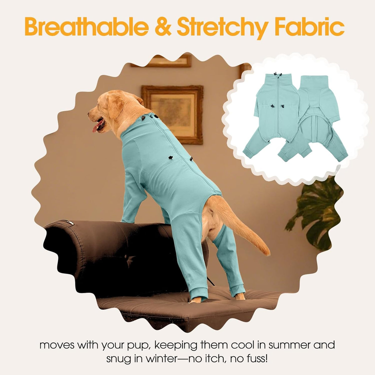 Dog Pajamas with Zipper Back, Adjustable Long Sleeve Pjs for Small Dogs, Anti-Licking Recovery Suit