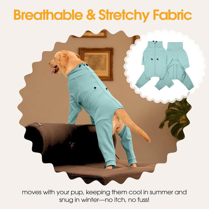 Dog Pajamas with Zipper Back, Adjustable Long Sleeve Pjs for Small Dogs, Anti-Licking Recovery Suit