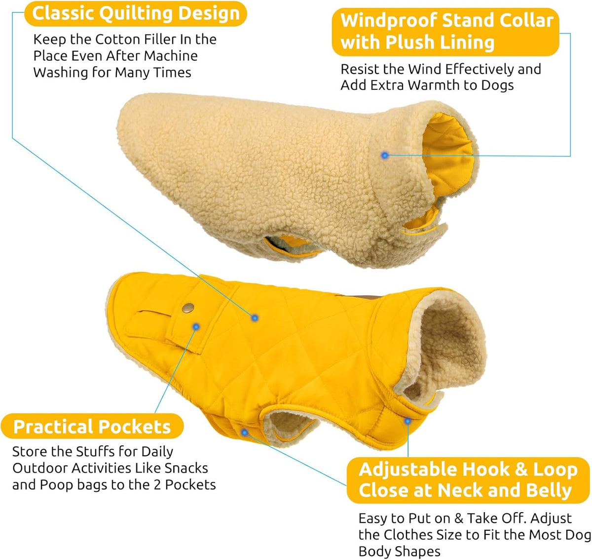Queenmore Dog Winter Coat Warm Puffer Jacket Waterproof Plush Lining Thermal Cold Weather Vest for