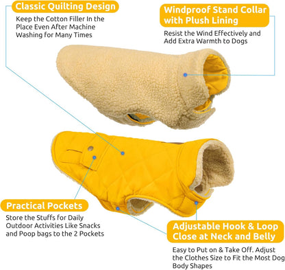 Queenmore Dog Winter Coat Warm Puffer Jacket Waterproof Plush Lining Thermal Cold Weather Vest for