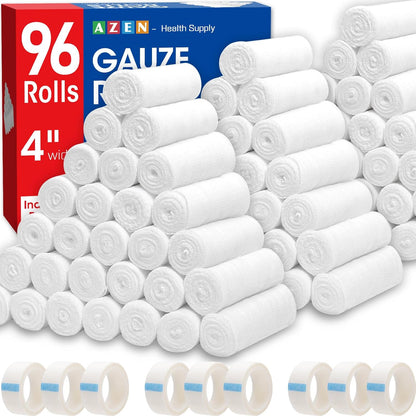 AZEN 96 Pack Gauze Rolls Bandages, 4 in x 4.1 Yards, Premium Medical Supplies & First Aid Supplies